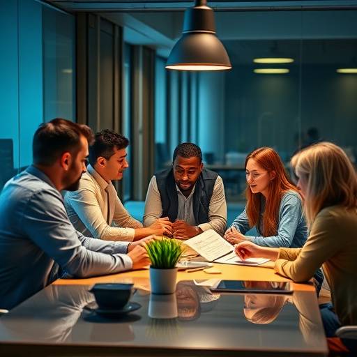 A diverse group of people collaborating around a conference table.