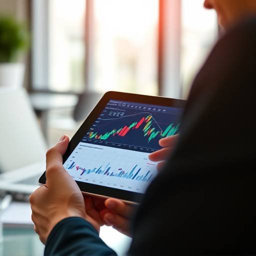 A person reviewing financial charts and graphs on a tablet.